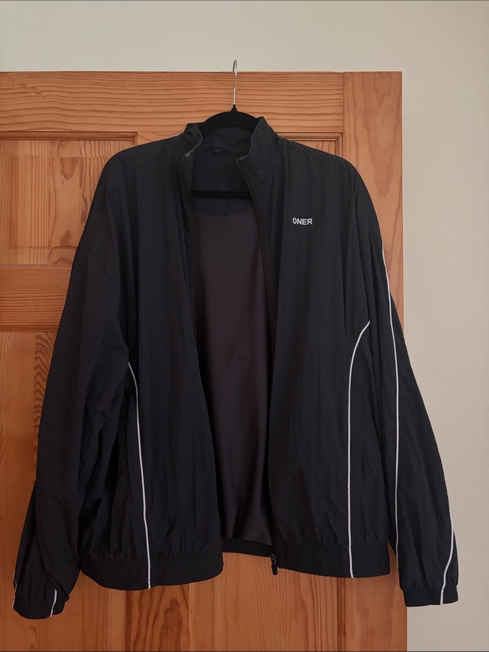 Oner Active Oversized Piped Woven Track Jacket | Soft Black